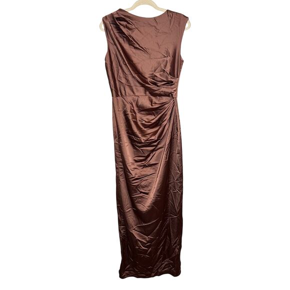 After Six NWT Brown High Neck Sleeveless Cap Shoulder Satin Maxi Dress Formal M - Picture 3 of 7